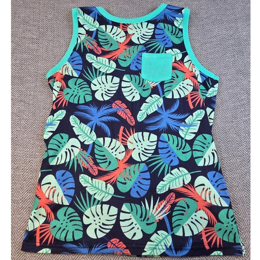 Cat & Jack Boys XL 16 Tropical Leaf Palm Tree Sleep Tank Top Navy Teal Coral